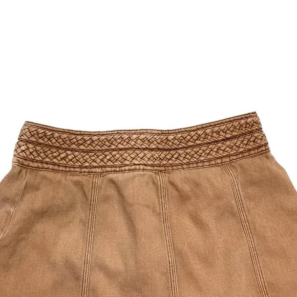 Free People Hemp Cotton Blend Distressed Brown Braided Wide Waist A Lined‎ Skirt - Picture 4 of 10